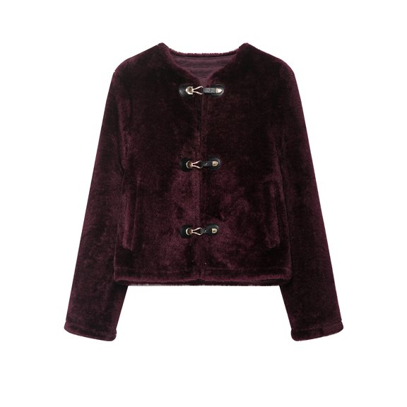 Women's Fashionable and Simple Double-sided Rope Knot Long-sleeved Jacket Dark Purple M