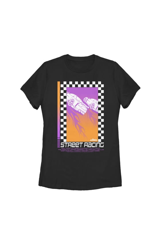 Women's Fast & Furious Retro Street Racing Poster Graphic Tee Black Medium