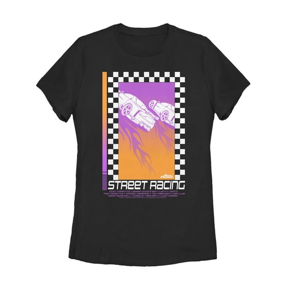 Women's Fast & Furious Retro Street Racing Poster  Graphic Tee Black Small