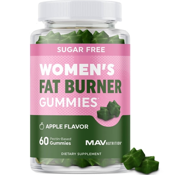 MAV Nutrition Pectin-Based Fat Burner & Appetite Suppressant Gummies for Women, Green Tea, Green Coffee Bean, Garcinia Cambogia, Apple Flavor, 60 Ct