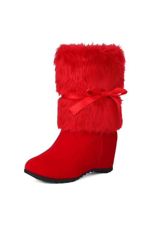 Women's Boot Furry Fluffy Short Snow Boot Mid-Calf Boots Warm Comfortable Outdoor Flat Shoes,Color:RD1,Size:8.5