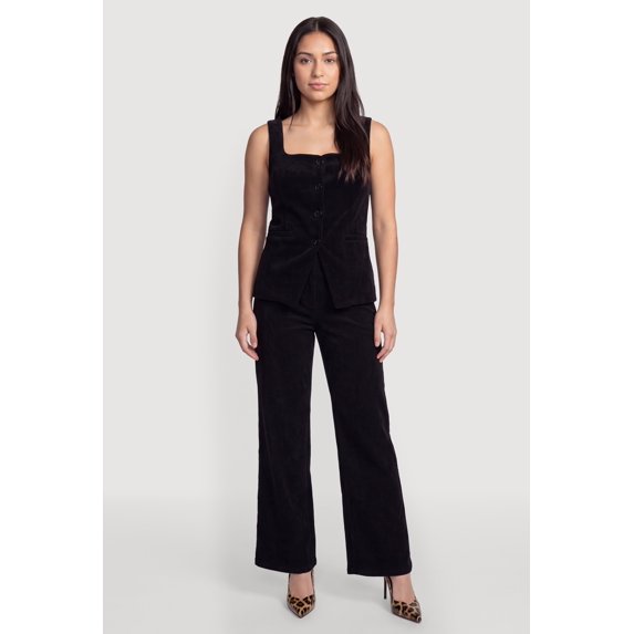 Women's Faux Button Wide Leg Trousers