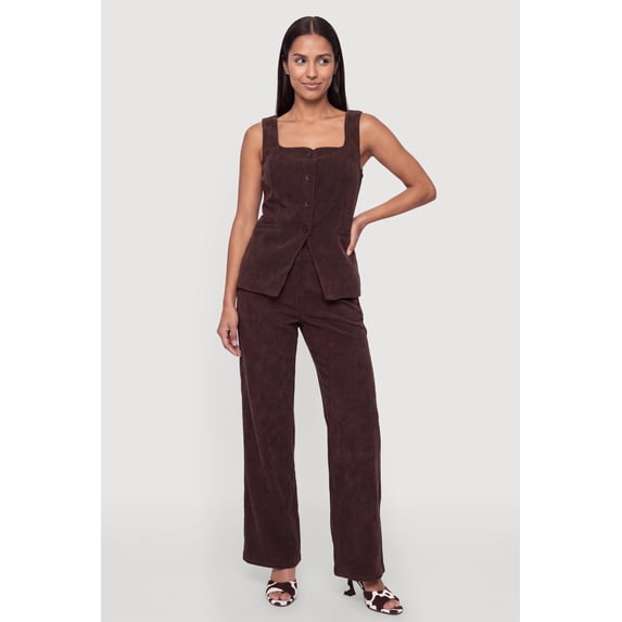 Women's Faux Button Wide Leg Trousers