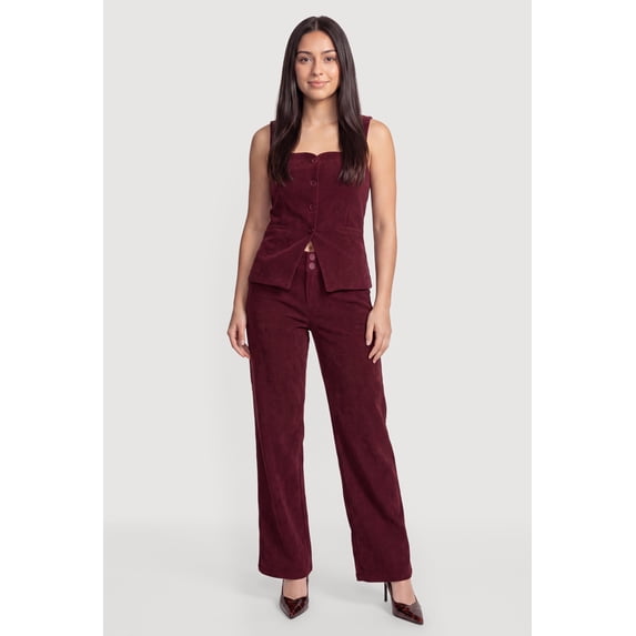 Women's Faux Button Wide Leg Trousers