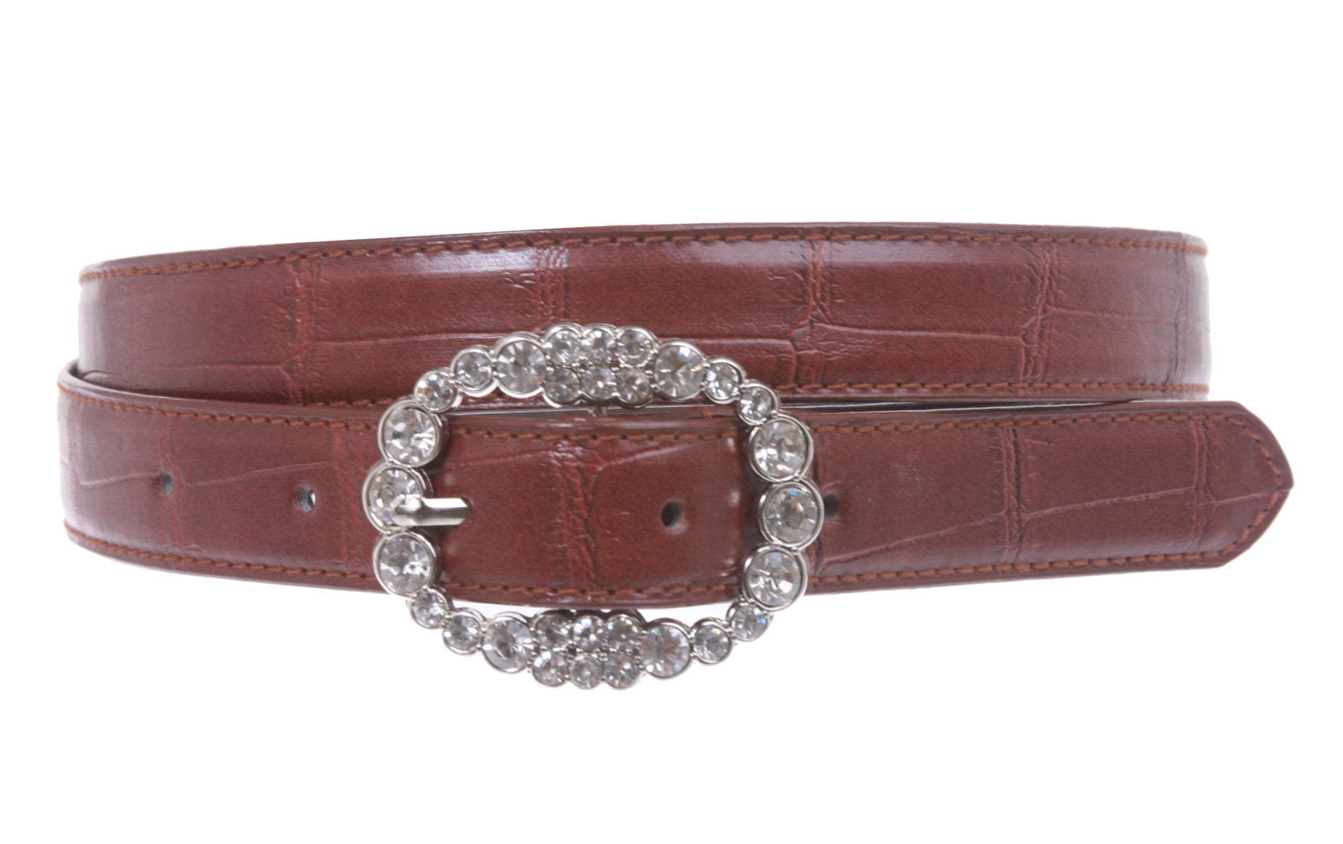 Rhinestone Buckle Crocodile Pattern Faux Leather Belt for Women Western Turquoise Rhinestone Studded Faux Crocodile Print  main image 3