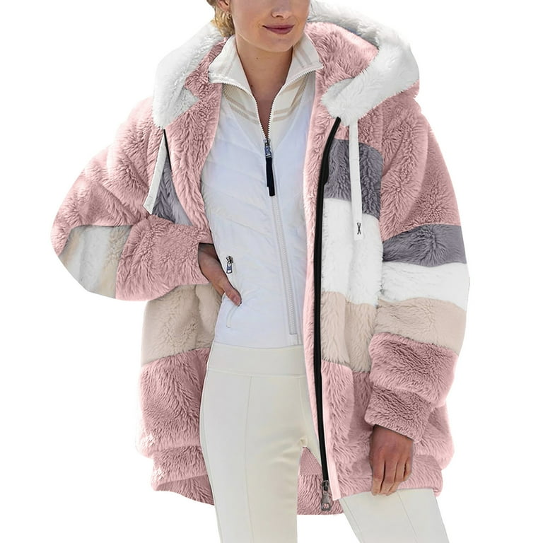 Women s Faux Cropped Jacket Bed Jacket Fall Winter Fashion Soft Long Raffle Jacket Sleeve Coat Out Plus Size Casual Color Block Plush Fleece Top Women Walmart
