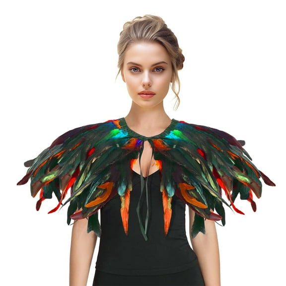 Women's Faux Crow Feather Shawl Collar, Multi-Color Feather Trim Cape for Masquerade Party, Glamorous Evening Shawl for Costume and Special Occasions - Mint Green