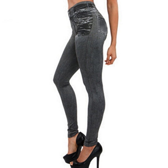 Women's Faux Denim Leggings, Stretchy Skinny Jeggings Pants, Imitation Denim Look Comfortable Pants for Daily Wear, Plus Size and Casual Outfit Versatility Grey XXL