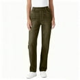thumbnail image 1 of Women's Faux Denim Pants Elastic Waist Straight Leg Classic Trousers with Pockets Green M, 1 of 6