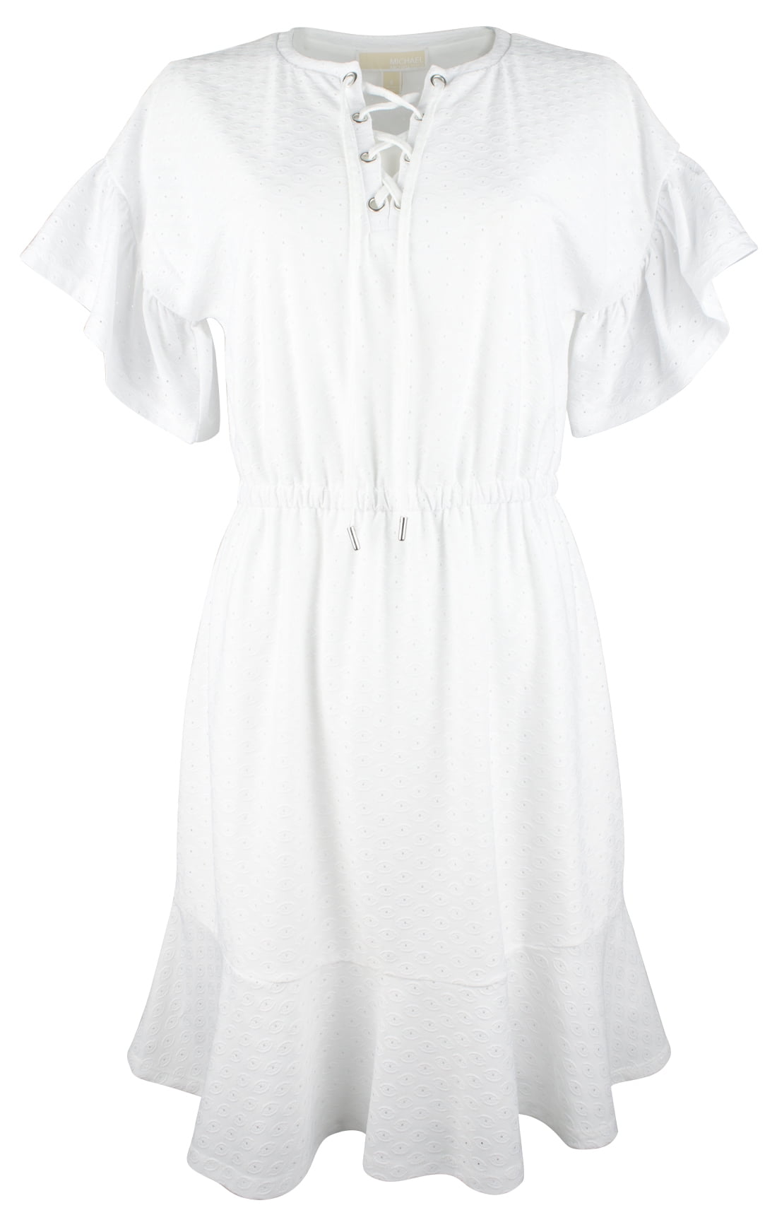 fitting white dress White Chiffon Midi Dress with Empire Waist