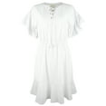 thumbnail image 1 of Women's Faux Eyelet Lace Up Front V-Neck Dress White X-Small, 1 of 4