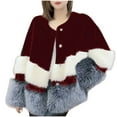 thumbnail image 1 of Women's Faux Fox Fur Jacket Thick Warm Overcoat Fluffy Button Down Color Block Long Sleeve Fashion Coat Outerwear (3XL, Wine), 1 of 6