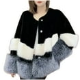 thumbnail image 1 of Women's Faux Fox Fur Jacket Thick Warm Overcoat Fluffy Button Down Color Block Long Sleeve Fashion Coat Outerwear (5XL, Black), 1 of 6