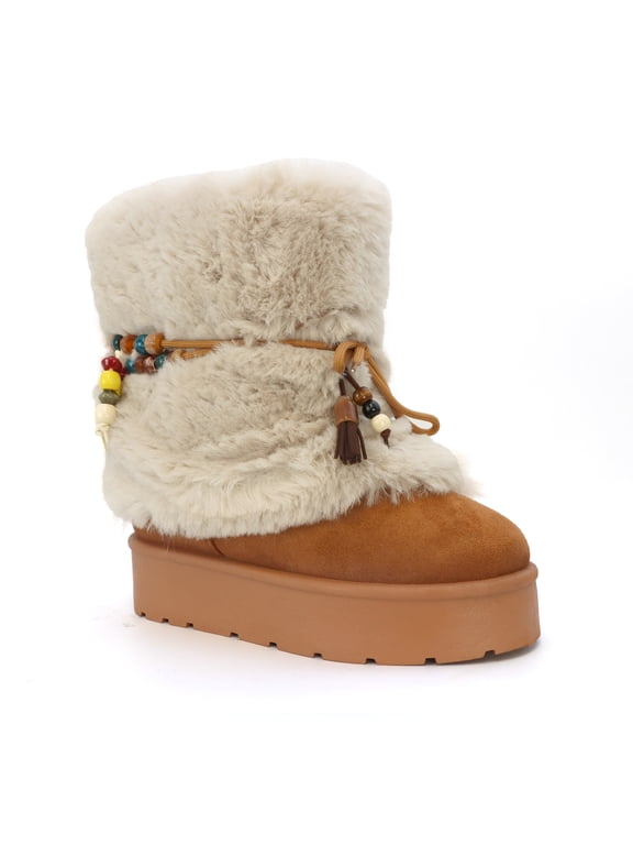 Women’s Faux Fur Beaded Platform Winter Boot
