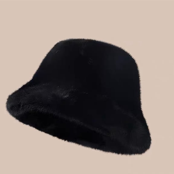 Women's Faux Fur Beanie, Thick Plush Knitted Skull Cap with Fleece Lining, Extremely Warm Winter Hat for Cold Weather & Outdoor Black