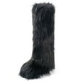 thumbnail image 1 of Women's Faux Fur Boot Furry Fluffy Round Toe Suede Winter Comfy Plush Warm Short Outdoor Indoor Flat Shoes Knee-High Boots, 1 of 6