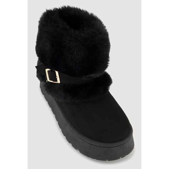 Women's Faux Fur Booties with Metallic Buckle