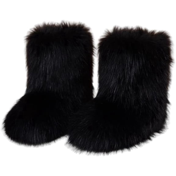 Women's Faux Fur Boots Fluffy Short Snow Boots Mid Calf Warm Comfortable Outdoor Flat Shoes Winter Fashion