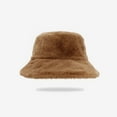 thumbnail image 1 of Women's Faux Fur Bucket Hat, Winter Plush Fisherman Cap with Soft Pile Lining, Crushable Warm Hat for Skiing and Travel, Fuzzy Insulated Bucket Hat for Cold Weather Activities - Brown, 1 of 7