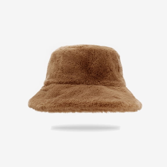 Women's Faux Fur Bucket Hat, Winter Plush Fisherman Cap with Soft Pile Lining, Crushable Warm Hat for Skiing and Travel, Fuzzy Insulated Bucket Hat for Cold Weather Activities - Brown