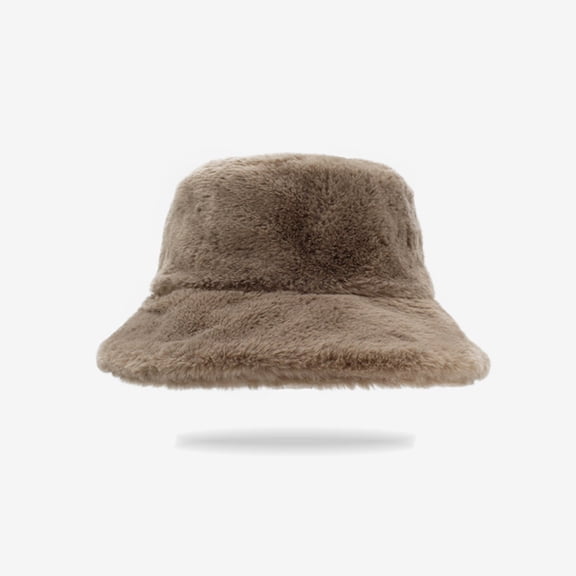 Women's Faux Fur Bucket Hat, Winter Plush Fisherman Cap with Soft Pile Lining, Crushable Warm Hat for Skiing and Travel, Fuzzy Insulated Bucket Hat for Cold Weather Activities - Gold