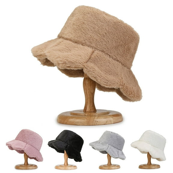 Women's Faux Fur Bucket Hat Winter Warmer Fisherman Cap