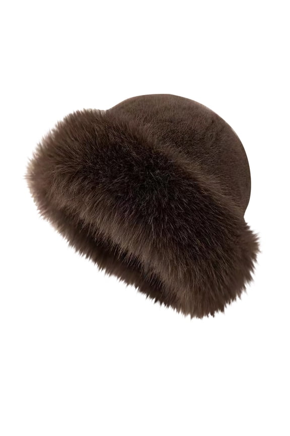 Women's Faux Fur Bucket Hat - Winter Warmth Bucket Hat Fluffy Snow Hat Fuzzy Fisherman Cap Warm Cute Cold Weather
