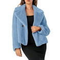 thumbnail image 1 of Women's Faux Fur Coat Fashion Winter Open Front Cropped Jacket Lapel Collar Long Sleeve Fluffy Trendy Coat (S, Blue), 1 of 9