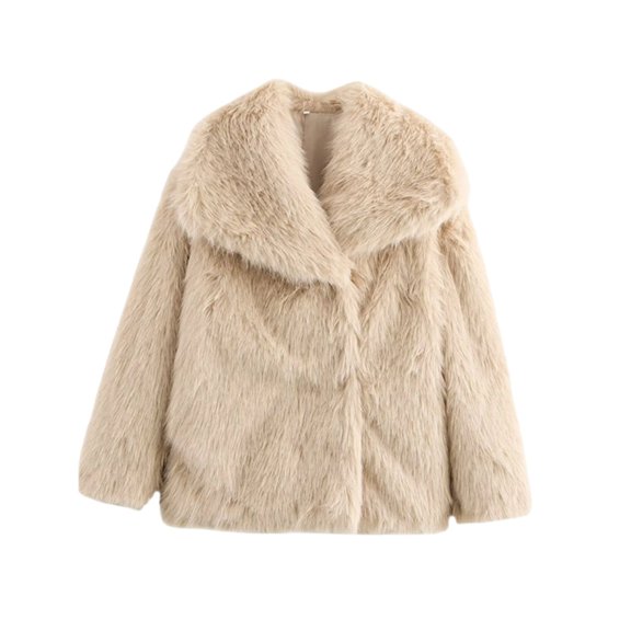 Women's Faux Fur Coat Faux Fur Jacket Long Sleeve Lapel Furry Winter Jackets Parka Short Coat Khaki S