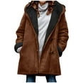 thumbnail image 1 of Women's Faux Fur Coat Fleece Reversible Sherpa Fuzzy Winter Puffer Jacket Brown, S, 1 of 5