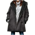 thumbnail image 1 of Women's Coat Reversible Sherpa Fuzzy Winter Puffer Jacket Dark Gray, M, 1 of 5