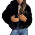 thumbnail image 1 of Women's Fluffy Jacket Long Sleeve Lapel Furry Winter Jackets Shaggy Parka Short Coat, 1 of 8