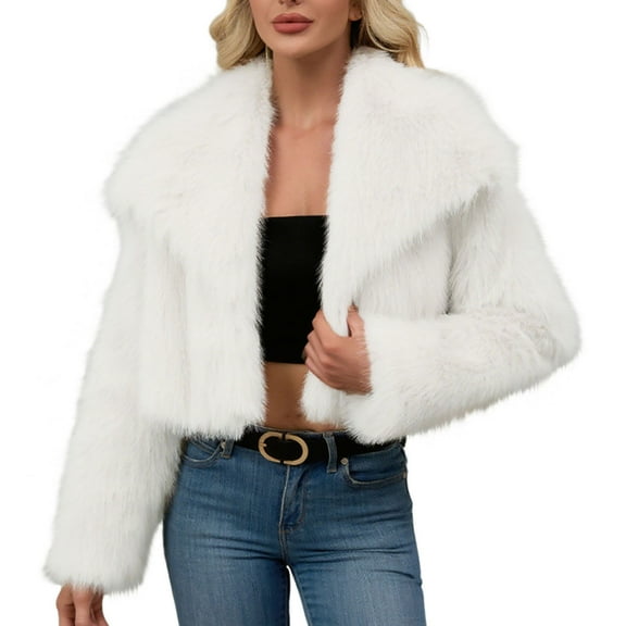 Women's Faux-Fur Coat Fluffy Faux-Fur Jacket Long Sleeve Lapel Furry Winter Warm Crop Jackets Shaggy Short Coat