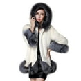 thumbnail image 1 of Women's Faux Fur Coat Hooded Open Front Faux Fur Long Coat Jacket A-Line Overcoat with Fur Collar Fur Hem Warm Outwear, 1 of 6