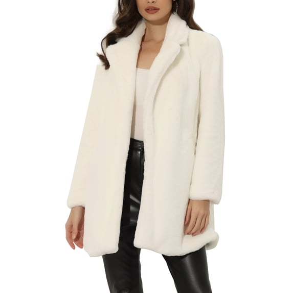 INSPIRE CHIC Women's Faux Fur Coat Lapel Warm Overcoat Winter Open Front Casual Long Fluffy Jackets S Beige