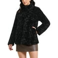 thumbnail image 1 of Women's Faux Fur Coat Lapel Warm Overcoat with Pockets Winter Fluffy Jackets L Black, 1 of 6