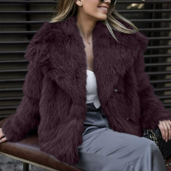 Women's Faux Fur Coat, Plush Textured Short Jacket, Lapel Collar Cropped Length, Thickened Warm Overcoat, Luxurious Winter Outerwear, Open Front Style Coffee M