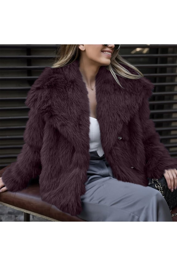 Women's Faux Fur Coat, Plush Textured Short Jacket, Lapel Collar Cropped Length, Thickened Warm Overcoat, Luxurious Winter Outerwear, Open Front Style Coffee M
