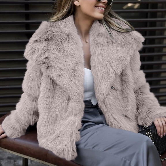 Women's Faux Fur Coat, Plush Textured Short Jacket, Lapel Collar Cropped Length, Thickened Warm Overcoat, Luxurious Winter Outerwear, Open Front Style Grey S