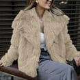 thumbnail image 1 of Women's Faux Fur Coat, Plush Textured Short Jacket, Lapel Collar Cropped Length, Thickened Warm Overcoat, Luxurious Winter Outerwear, Open Front Style Khaki L, 1 of 8