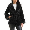 thumbnail image 1 of Women's Faux Fur Coat Winter Lapel Shaggy Warm Fluffy Jacket with Pockets S Black, 1 of 6