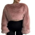 thumbnail image 1 of Women's Faux Fur Coat Winter Warm Cropped Jacket Trendy Long Sleeve Outerwear Lounge Warm Sherpa Jacket Casual Tops Comfy Fall Fashion Outfits Winter Clothes, 1 of 5