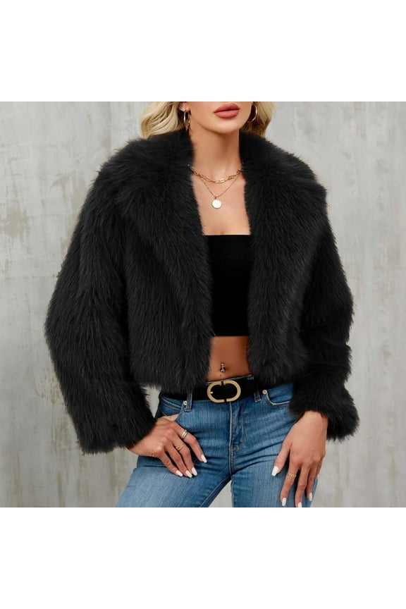 Women's Faux Fur Coat Winter Warm Jacket Long Sleeve Turn Down Collar Outerwear for Daily Casual Party Wear