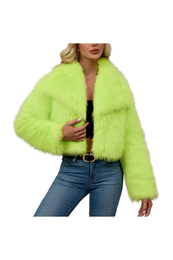 Women's Faux Fur Coats Cropped Fluffy Jacket Winter Coats Zip Up Fuzzy Jackets Long Sleeve Furry Coat Shaggy 2025 Fall Clothes Short Coat