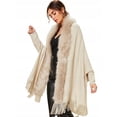 thumbnail image 1 of Women's Faux Fur Collar Cloak Knit Capes Shawl Tassel Batwing Sleeve Open Front Cardigans Sweater Coat, 1 of 5