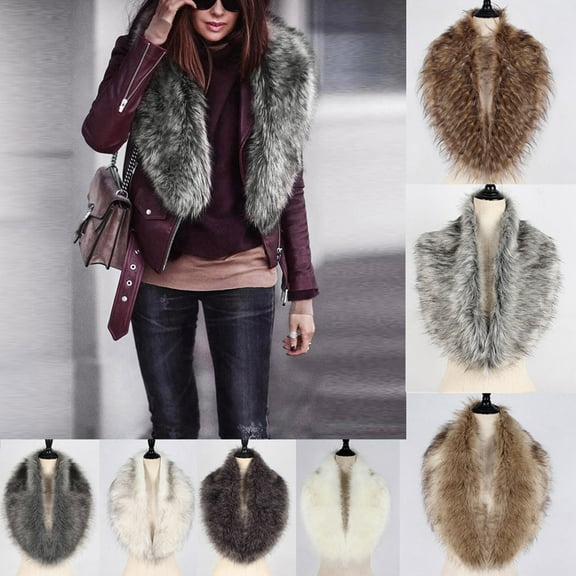Women's Faux Fur Collar Scarf Wrap Detachable Shawl Stole Winter Accessory