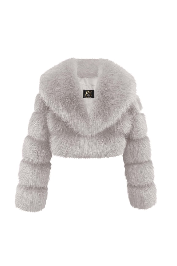 Women's Faux Fur Cropped Coat Fluffy Faux Fur Jacket Long Sleeve Lapel Furry Winter Warm Shaggy Parka Short Coats