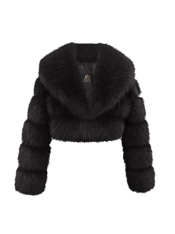 Women's Faux Fur Cropped Coat Fluffy Faux Fur Jacket Long Sleeve Lapel Furry Winter Warm Shaggy Parka Short Coats