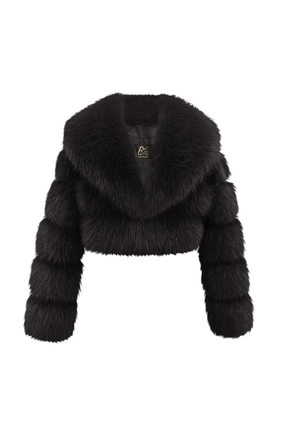 Women's Faux Fur Cropped Coat Fluffy Faux Fur Jacket Long Sleeve Lapel Furry Winter Warm Shaggy Parka Short Coats