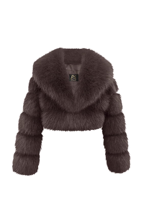 Women's Faux Fur Cropped Coat Fluffy Faux Fur Jacket Long Sleeve Lapel Furry Winter Warm Shaggy Parka Short Coats